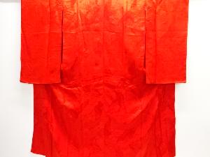 アンティーク　綸子松鶴模様織り出し長襦袢(刺繍衿付き)